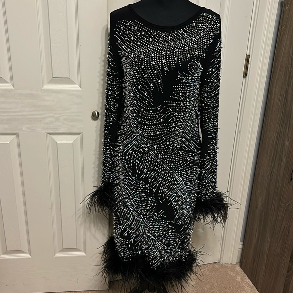 Fashion Nova Black and Silver Embellished Midi Dress - Picture 2 of 15